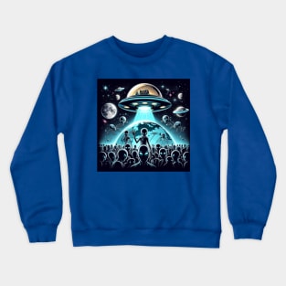 Grey Aliens in a UFO Crewneck Sweatshirt